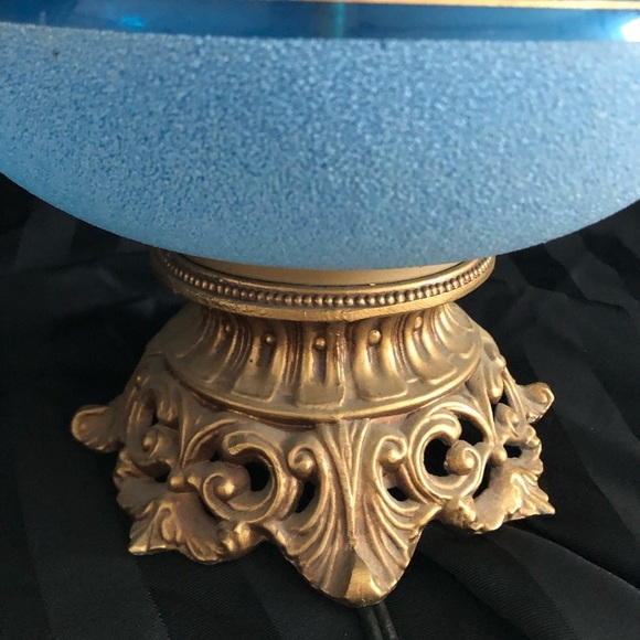 Vtg France Made Blue Sugared Glass Table Lamp - Picture 12 of 13